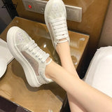 Women Breathable Mesh Sneakers 2023 Summer Sparkling Crystal Flat Shoes Ladies Comfortable Platform Lace Up Casual