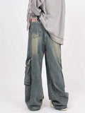 Zingj Old Vintage Washed Jeans For Versatile And Versatile High Street Pocket-Down Casual Cargo