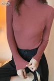Soft Women Turtleneck Sweater Autumn Knitted Solid Jumper Winter Long Sleeve Elastic Pink Female Pullover Top