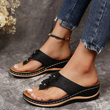 Code 2025 Summer Word Drag Flower Loose Bottom Slippers Large Size Casual Women Rubber Sandals Thick