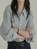 Ice Lake Shirt Autumn New Fashion Temperament With Gentle Style Lazy Korean Striped Shirt Women Long