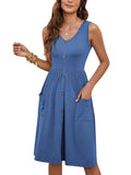 Dress Casual Fashion Foldless Sleeveless Buckle Long With