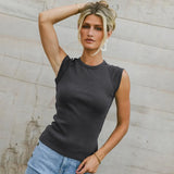 Summer Fashion Solid Color Sleeveless Round Collar Ribs Sexy Hottie Vest Sling