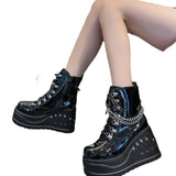 New Autumn And Winter Round Head Side Pull Chain Thick Bottom Short Boots Women 43 Large Slope And Martin