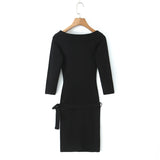 Temperament Short Dress 2025 Autumn And Winter New Striped Shoulder Repair Slim Sexy Short Dress