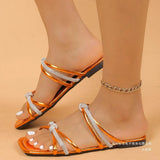 Zingj Head Cross With Water Diamond Flat Slippers Female Large Size One Line Beach Sandals