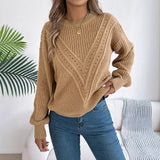 Shooting 2025 Autumn And Winter Leisure Pure Color V-Word Hollow Lantern Sleeve Sweater Women's