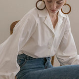 Sleeve Elegant White Button Vintage Women Blouse Turn Down Collar Office Ladies Female Casual