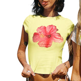 New Flower Print Short-Sleeved T-Shirt Girl Sexy Hottie Breathable