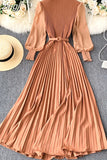 Women Pleated Long Dress Female Elegant Lantern Long Sleeve High Waist Red/Purple Draped Maxi Vestidos Spring Autumn