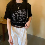 Zingj New 2024 Summer Ins Retro Loose Versatile Line Print Short-Sleeved T-Shirt For Women With A Round Collar Bottom Shirt