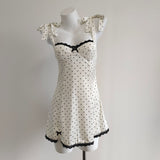 Style Collar Wave Point Sling Dress Woman 2025 New Summer High-End Feeling Waist-Back Sling Bow