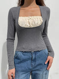 Square collar Lace Crop Top- Outfit