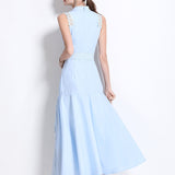 High-Level Suffin Lace Splicing Sleeveless Waist Dress Women's Summer Thin Temperament Elegant Long