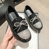 Pine Cake Single Shoes Women's Spring And Autumn New Fashion Thick Bottom Water Drill Bow Bow Korean Version Of Pedal Pedalle Lefu