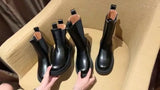 And Winter Online Celebrity Chimney Boots Black Muffin Thick Soles Chelsea Boots Medium-Heeled Short Boots Heeled Martin