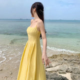 Zingj Yellow Waist Sling Dress Female Summer Summer 2023 New Seaside Resort Gentle Sexy Long
