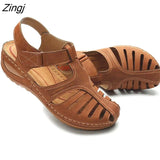 Women's Sandals Summer Ladies Girls Comfortable Ankle Hollow Round Toe Sandals Female Soft Beach Sole Shoes Plus Size 2023