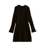 And Autumn New Women's Temperament Pure Color Familiar Round Collar Knitted Long-Sleeved Dress