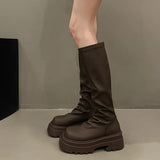 Autumn New British Folded Elastic Skinny Boots Retro Thick And Thick Bottom Pine Cake But Knee Long Boots