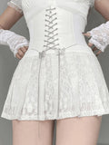 A Line Pleated Lace Mini Skirt-Outfit