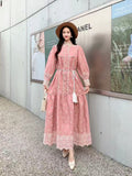 Retro Elegant Dress Women's New French Heavy Industry Embroidered Collar Lantern Sleeves Large Swing