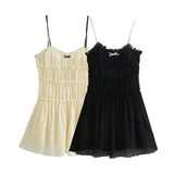 Spring Style Small Bow Decorated With Texture Slim Suspender Dress