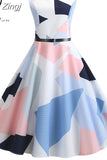 Women Vintage Floral Print Summer Dress Elegant Swing Rockabilly Party Dresses Casual Midi Tunic Beach