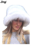 Winter Warm Fur Bucket Hats For Women Outdoor Hat Soft Fleece Fisherman Cap Korean Fashion Chic Lady Causal Caps