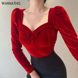Velvet Women's T-Shirts Long Sleeve V-neck Sexy Slim Bodycon Autumn Winter Warm Fashion Top Casual Soft T-Shirts