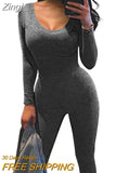 Women Yoga Jumpsuits Workout Ribbed Square Neck Long Sleeve Bodycon Rompers Sport Jumpsuits Skinny