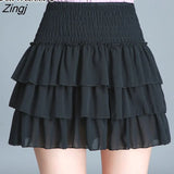 2022 Spring Summer Mini Skirt Women Korean Style Elegant Black Chiffon High Waist Pleated Skirt Female For