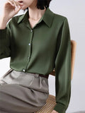 Shirt Woman Spring New Career OL Hanging Commuting Olive Green Shirt Workplace Interview Long-Sleeved