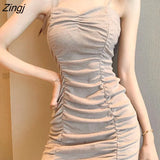 Dresses Women Sexy Slim Solid Folds Elegant Fashion Korean Платье Женское Sheath Mini Empire Summer Casual Female