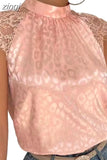 Stand Collar Top Lady Loose Sleeveless Sexy Lace Shirt Womens Blouses Solid Pink Shirts 2023 Pullover Blusas Mujer