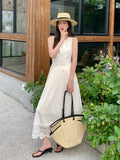 Xixi 13 Line 2025 Summer New Elegant Temperament Pure Color High Waist Lace Dress Dress Women
