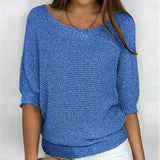 New Solid Color Round Knit Shirt Women Commuting Elegant Seven-Sleeve Top Air-Conditioning