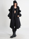 Zingj Street Wind Long Coat Tide 2024 Spring Lapel Long Sleeve Wooden Ear Decorative Splicing Lace