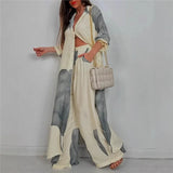 Spring And Autumn New Women's Fashion Casual Color Loose Shirt Trousers Two