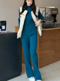 Casual Thick Sweater Tracksuits O-neck Pullover & Elastic Waist Pants Suit Female Knitted 2 Pieces