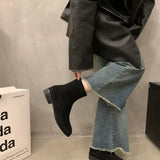 Velvet Skinny Short Boots Women's Shoes 2025 New Autumn And Winter Martin Boots Square Head Korean Small Ankle