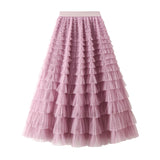 Yarn Lotus Leaf Side Temperament Skirt Women's Dress 2025 Spring And Autumn New Famous Woman Long Dress Thin Cake Skirt