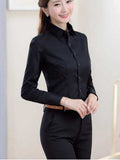 Women Shirt White Shirt Female Long-sleeve Professional Shirt Formal Dress Large Size Work Clothes OL Button Womens