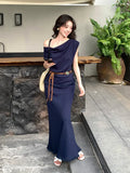 Xixi 2025 Spring And Summer Temperament Retro T-Shirt + High Waist Half-Dress Two-Piece Suit Woman