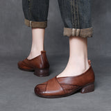 Layer Of Cowhed Leather Retro Windy Mother Shoes Autumn New Soft-Soled Single Shoes Women Casual Small Leather