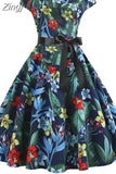 Party Dress Women Elegant Short Sleeve Floral Print Vintage Dresses Robe Femme Summer New Midi Bodycon