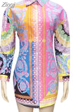Women Shirts New Paisley Vintage Print Turn Down Neck Long Sleeve Maxi Blouses And Shirts Fashion Above Knee Dress