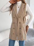 Autumn And Winter Pure Color Double Buckle Pocket Lint Long Vest Coat Women's