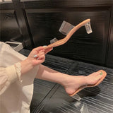 Red Cold Slippers Women Wear Summer 2025 New Fashion Coarse And Crystal High-Hee And Transparent