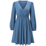 Fashion V-Collar Casual Women's Autumn And Winter New Solid Color Waist Long Sleeve Slim